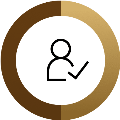 A person icon with a checkmark inside a brown circular border.