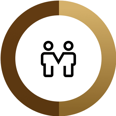 Icon of two people holding hands inside a gold circle.